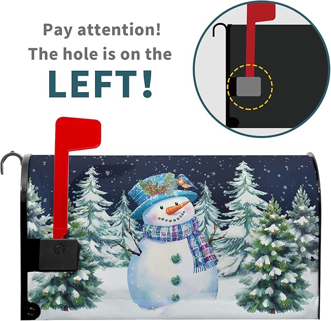 Winter Snowman Magnetic Mailbox Covers Standard Size 21''x18'' Christma Snowy Pine Trees Forest Decorative Post Letter Box Cover Xmas Holiday Letterbox Wrap for Home Outdoor Garden