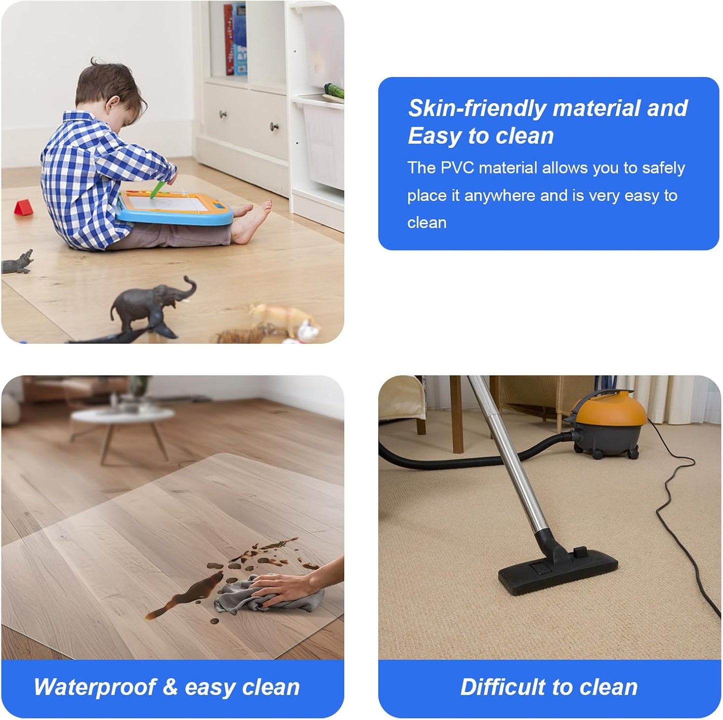 Azadx Chair Mat for Hardwood 60"x 48" Large Office Chair Mat for Hardwood Floors Protector Mat for Office Chair Easy Glide Rolling Plastic Clear Desk Computer Chair Mats for Home Offices