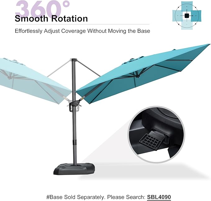 PURPLE LEAF Cantilever Umbrella with Base 9 Feet Patio Outdoor Aluminum Offset Umbrella with 360-degree Rotation for Garden Deck Pool Patio Turquoise Blue