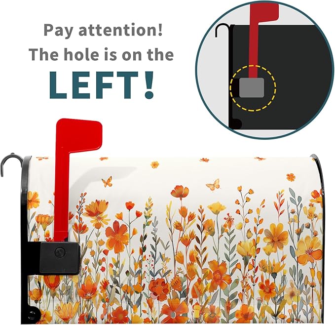 Watercolor Orange Flower Mailbox Covers Magnetic Large Size 25.5x21 Inch Fall Autumn Orange Daisy Floral Post Cover Watercolor Wildflowers Letter Box Wrap for Home Garden Yard Outside