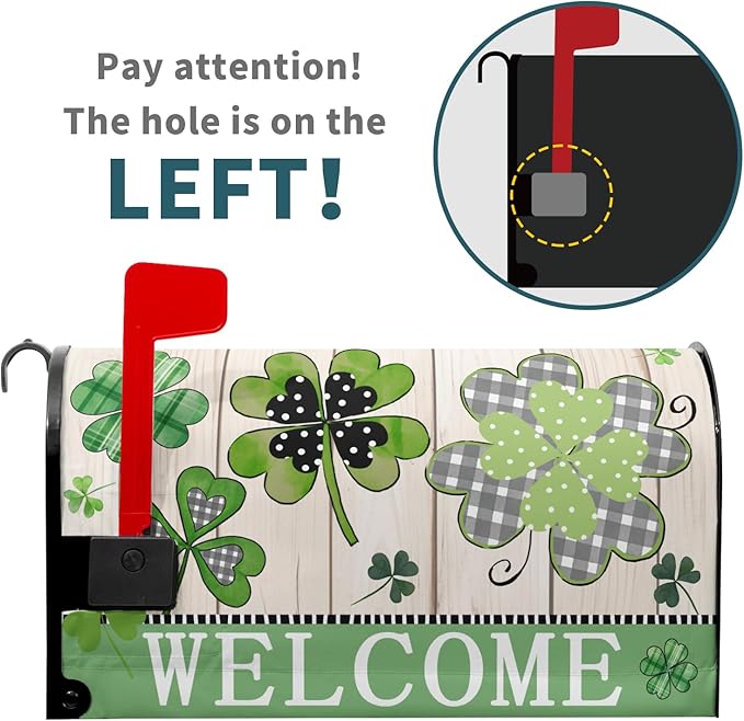Welcome St Patrick's Day Holiday Magnetic Mailbox Covers Large Size 25.5x21in Lucky Shamrocks Clover Mail Box Wraps Green Leaves Wooden Decorative Letter Post Box Cover for Home Garden Outside