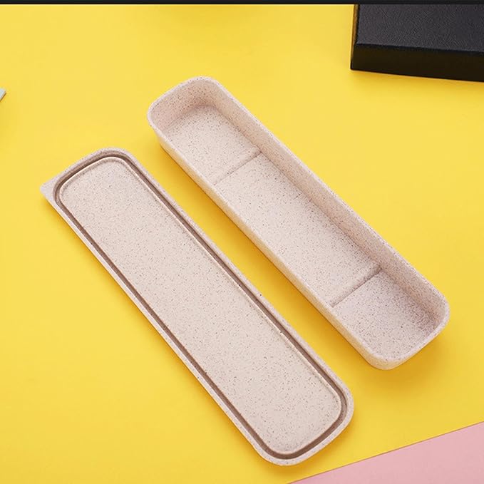1Pcs Simple Utensil Holder with Lid, Reusable Utensils Wheat Straw Travel Cutlery Box,Portable Flatware Box Travel Tableware Storage Case, Simple Tableware Storage Boxs Case for Cutlery Kit (Beige)