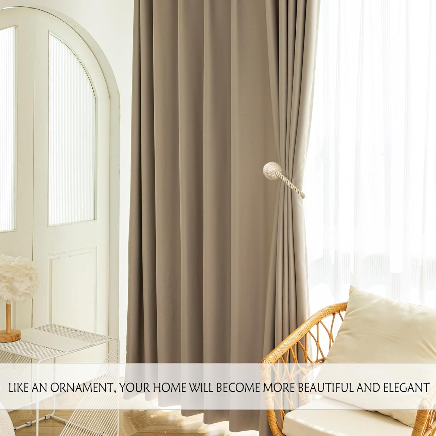 Magnetic Curtain Tiebacks Rope Curtain Tie Backs for Curtains 4 Pack Curtain Holders for Drapes Decorative Window Curtain Holdbacks, Beige