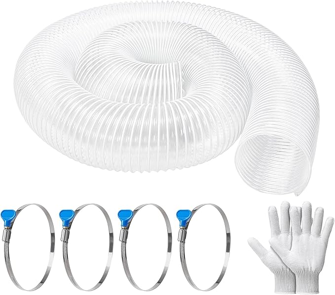 4" x 10' PVC Dust Collection Hose, Puncture-Resistant, Heavy-Duty Flexible Clear Fume Hose with Carbon Steel Wire Coil for Dust Collection Systems, Woodworking, Workshops