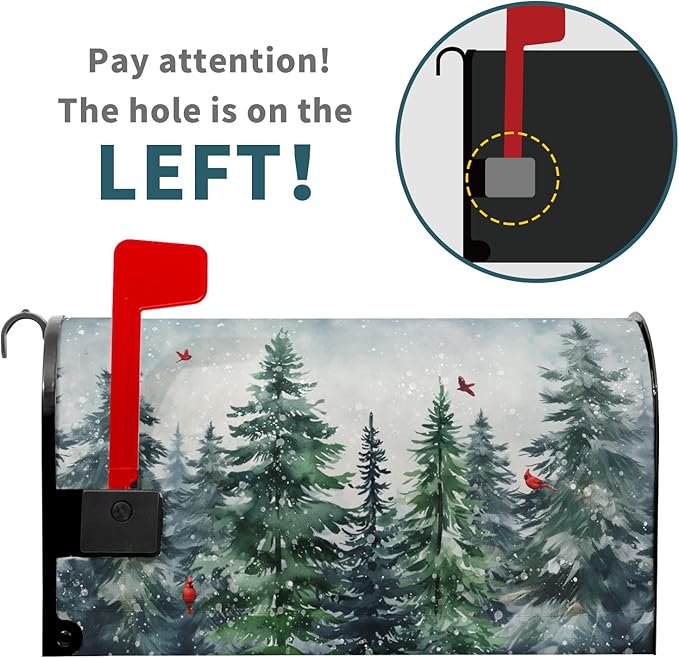 Winter Watercolor Tree Magnetic Mailbox Cover Large Size 25.5x21 Inch Christmas Dark Green Pine Trees Mail Box Post Cover Rustic Forest Red Bird Letter Box Wraps for Home Outdoor Garden Yard Decor