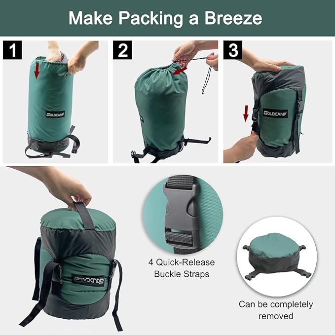 GOLDCAMP Compression Sack for Sleeping Bag Store Ultralight Sleeping Bag Compression Stuff Sack 18L 30L 43L 49L 65LSpace Saving Gear for Travel Camping Hiking Outdoor (Green, XXL)