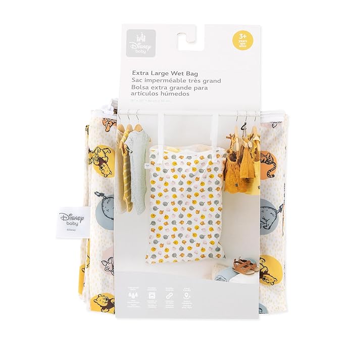 Bumkins Disney Waterproof Hanging Wet Bag Large for Baby, Laundry, Dirty Clothes, Travel, Swim Suit, Cloth Diapers, Pool, Towels, Daycare, Beach, Zip Reusable Bag, Vacation Packing, XL Winnie the Pooh