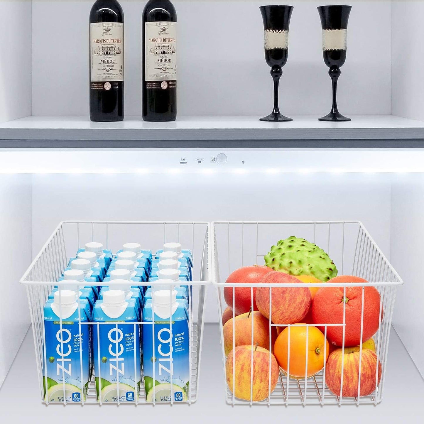 Wire Storage Baskets, Upright Freezer Organizer Bins - 3 Pack Freezer Baskets, Pantry Baskets For Kitchen Cabinets, Pantry, Closets, Bathroom, Office, White