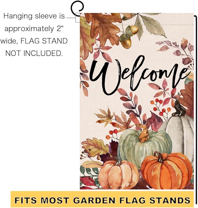 BLKWHT Fall Pumpkin Leaves Garden Flag 12x18 Vertical Double Sided Welcome Autumn Thanksgiving Holiday Outside Decorations Burlap Yard Flag BW823