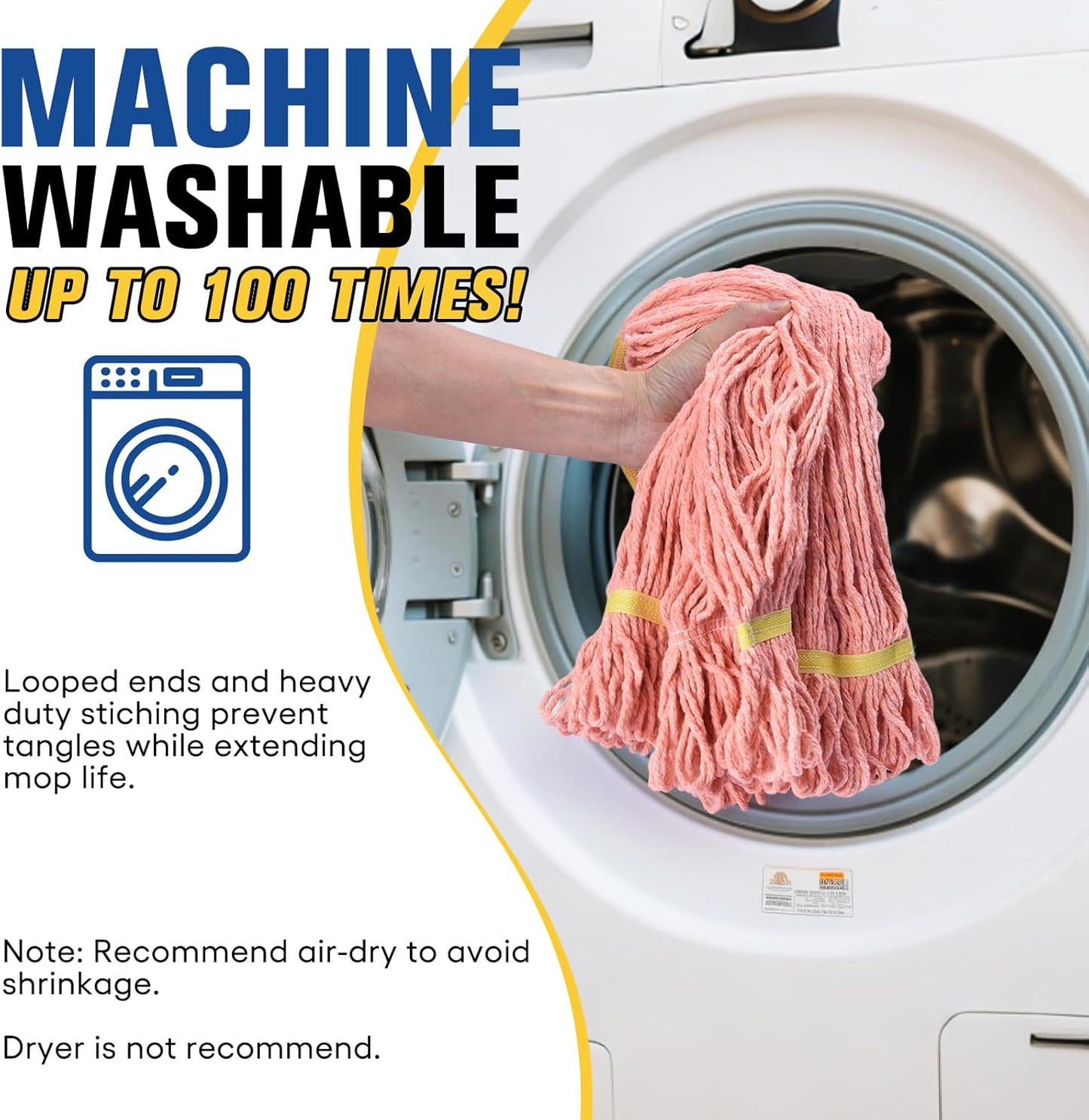 Matthew Cleaning Commercial Mop Head Replacement, 5 Inch Wide Headband, Looped End Cotton Blend String Wet Mops for Floor Cleaning, 18 oz Medium, 1-Pack Orange