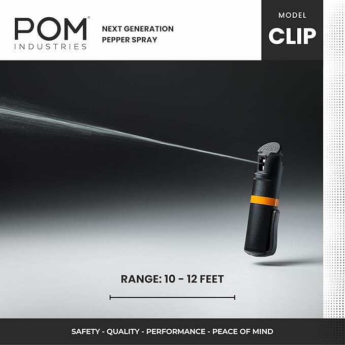POM Pepper Spray Pocket Clip, Quick Flip Top Safety, Maximum Strength OC Formula with UV Marking Dye, Safe Compact and Tactical Design for Everyday Carry, 25 Bursts, 10 ft Range, 0.5 fl oz