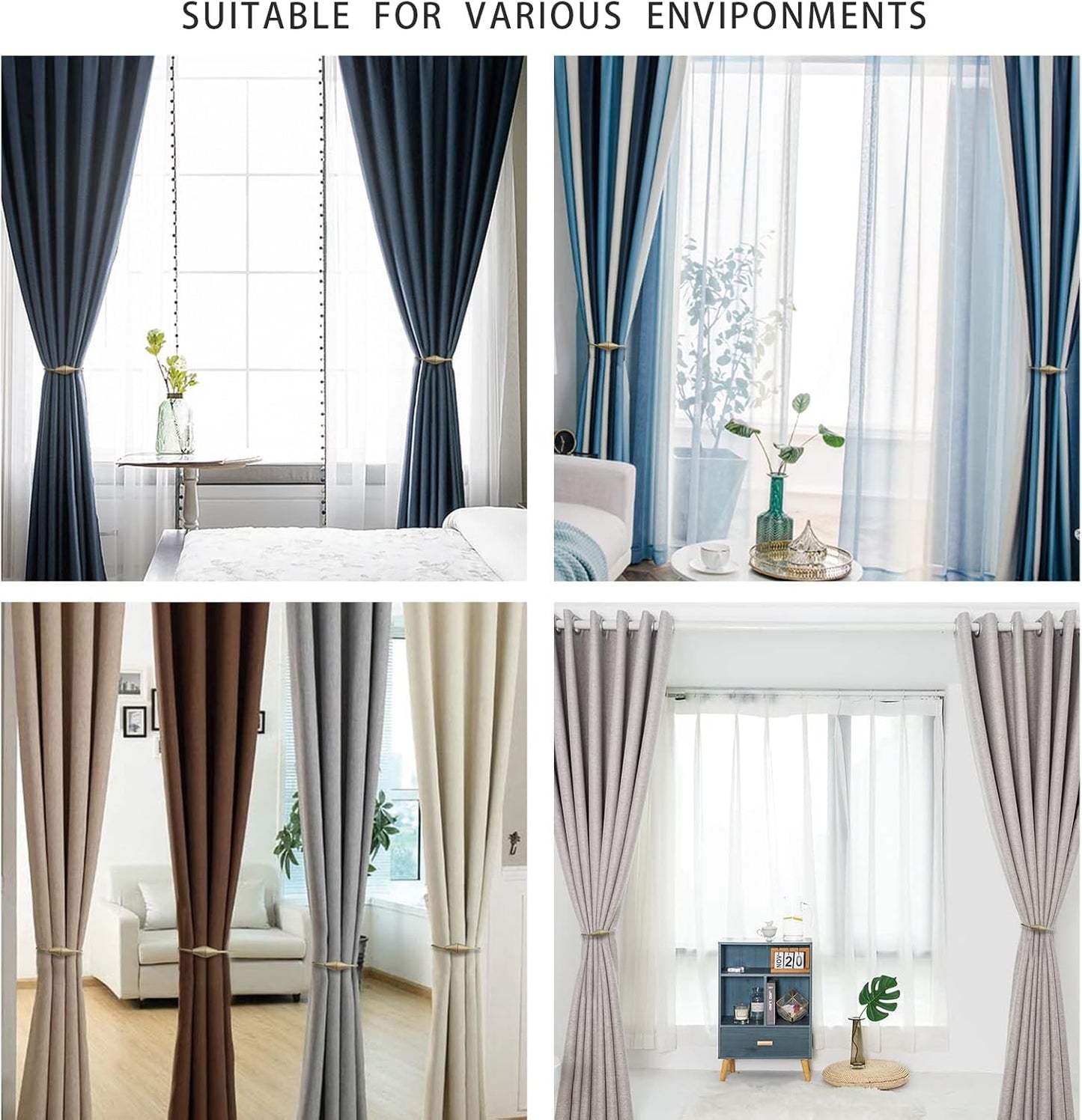 2 PCS Magnetic Curtain Tiebacks, European Style Convenient Drape Tie Backs Holdbacks for Thin or Thick Home & Office Window Draperies, No Tools Required-Gold Bright