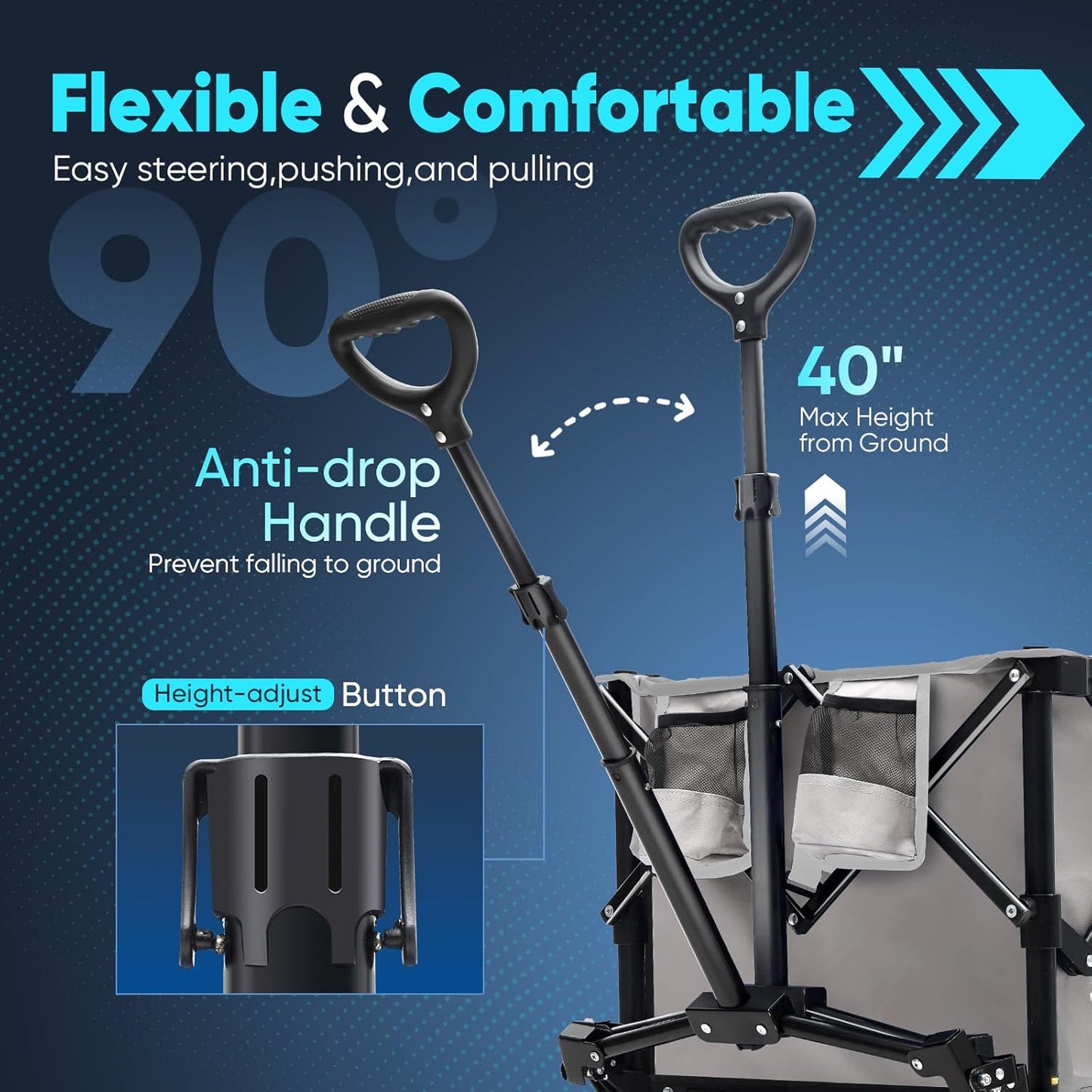 Sekey Collapsible Foldable Wagon with 330lbs Weight Capacity, Heavy Duty Folding Wagon Cart with Big All-Terrain Wheels & Drink Holders. Gray