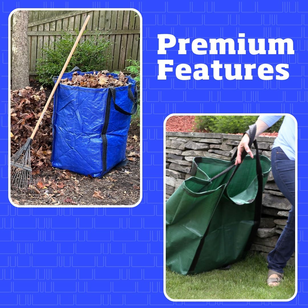 DURASACK Heavy Duty Home and Yard Bags 48-Gallon Reusable Self-Standing Lawn and Leaf Bags Garbage Can with Reinforced Handles, Gingham Blue, 3 Pack