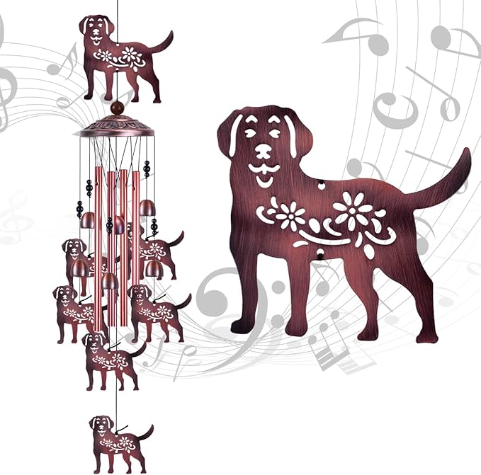 Outdoor 37" Dog Wind Chimes Decor - With 4 Tubes 6 Bells 7 Dogs Wind Bells, Romantic Wind Catcher, Mobile Dog Decor, Dogs Windchimes for Home, Balcony, Tree, Festival, Garden Decoration, Gifts for Mom