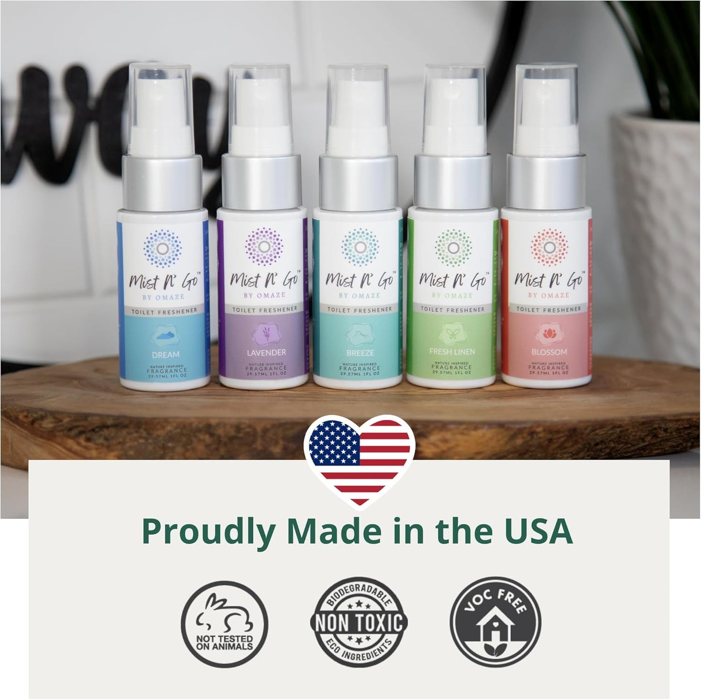 Mist N’ Go by Omaze Travel Bathroom Spray for Toilet Spray Odor Eliminator - Travel Toilet Spray for Bathroom Air Freshener Spray for Bathroom Deodorizer - Clean Mix, Travel Size (1oz x2)