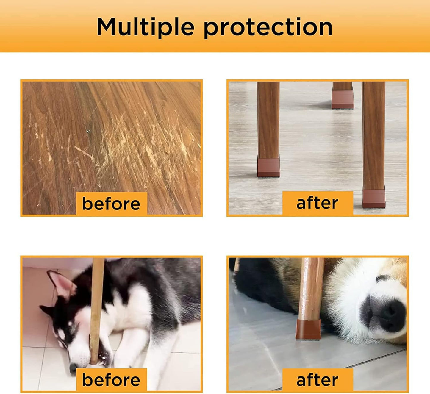 Square Chair Leg Protectors for Hardwood Floors, 16 Pcs Silicone Felt Furniture Leg Cover,(Brown 1 1/2").