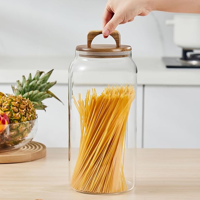 Sweejar Glass Jars for Laundry Room Organization, Half-Gallon Laundry Pods Container, Glass Food Storage Jars with Airtight Lid, 2 Pack, Hand Lid