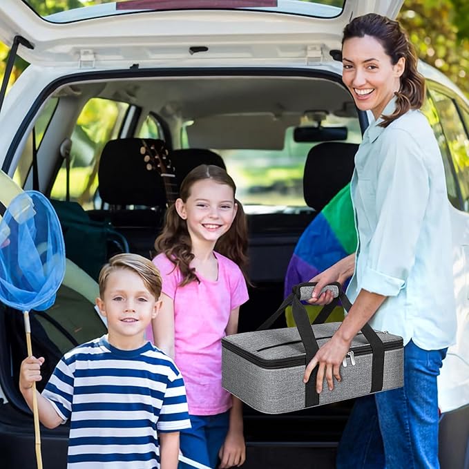 Insulated Casserole Carrier, Portable Casserole Carrier for Hot or Cold Food Lunch Tote Warmer or Cooler Bag, Lasagna Lunch Bag for Potluck Parties- Fits 9" x 13" Baking Dish-Grey