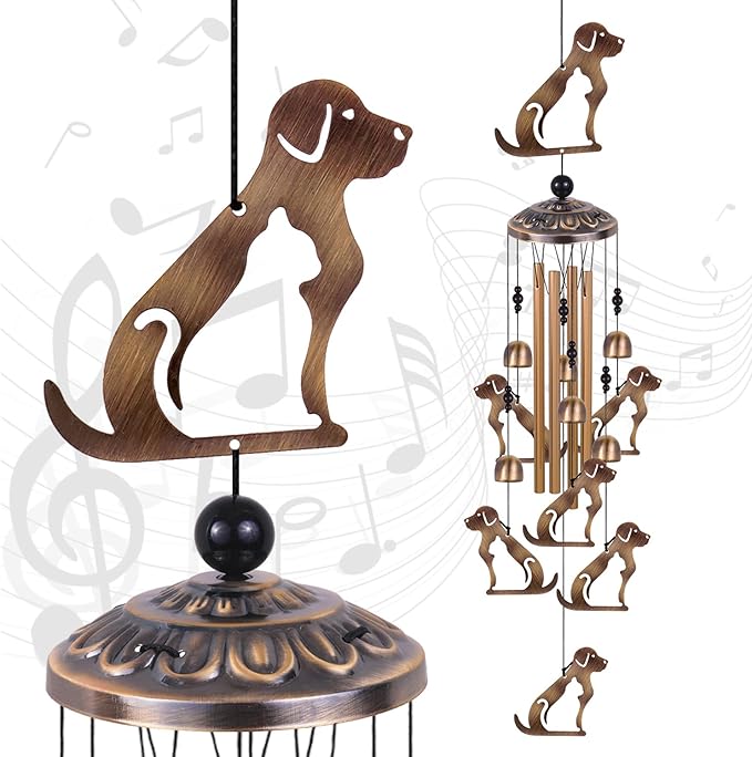 Bronze Dogs Wind Chimes for Home, Garden, Balconies, Rooms, Patio, Indoor, Outside Decor, Memorial Wind Bells, Retro Wind Catcher, Outdoor Blessing Wind Chime Gifts for Mom, Women, Grandma, Family