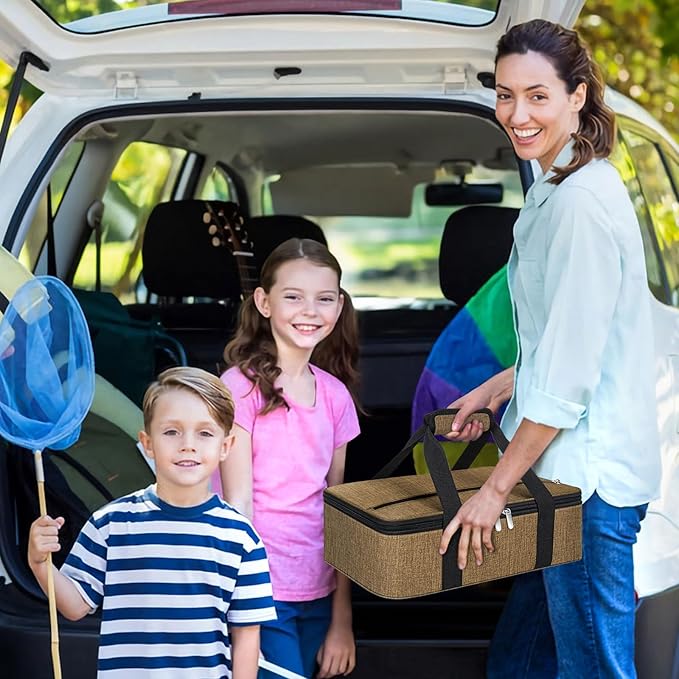 Insulated Casserole Carrier, Portable Casserole Carrier for Hot or Cold Food Lunch Tote Warmer or Cooler Bag, Lasagna Lunch Bag for Potluck Parties- Fits 9" x 13" Baking Dish-Coffee