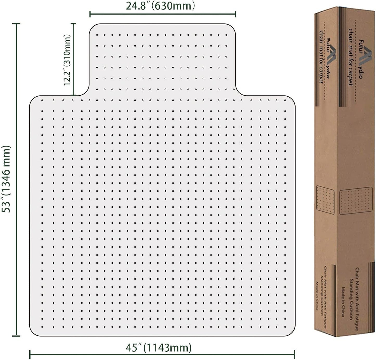 FuturHydro Desk Chair Mat for Flat to Low Pile Carpets, 45" x 53" Clear Office Home Floor Protector Mat, Transparent Mats for Office, Home and Gaming Floors (with Lip)