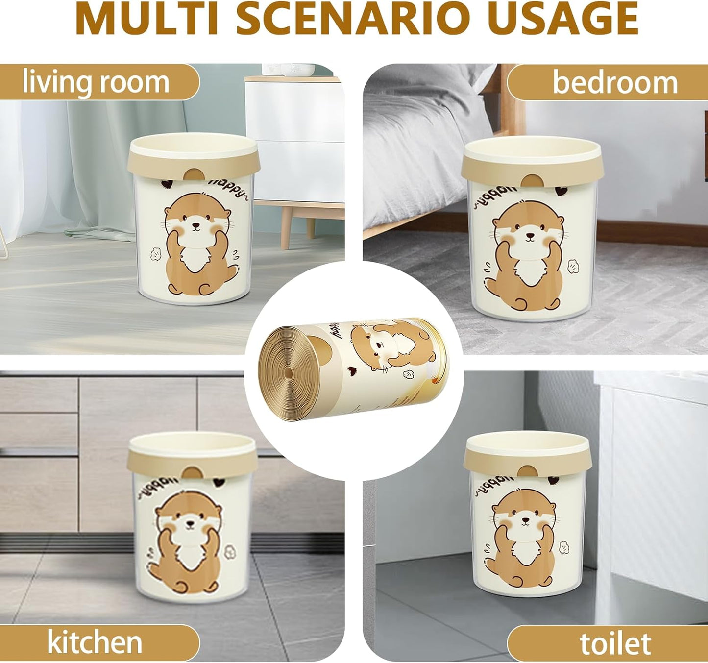 VOK 4 Gallon Trash Bags with Otters Printed, Drawstring Small Garbage Bags, Tear-Resistant & Odor-Control Bathroom/Kitchen Trash Can Liners, Bathroom Trash Bags with Secure Tie, 55 Counts