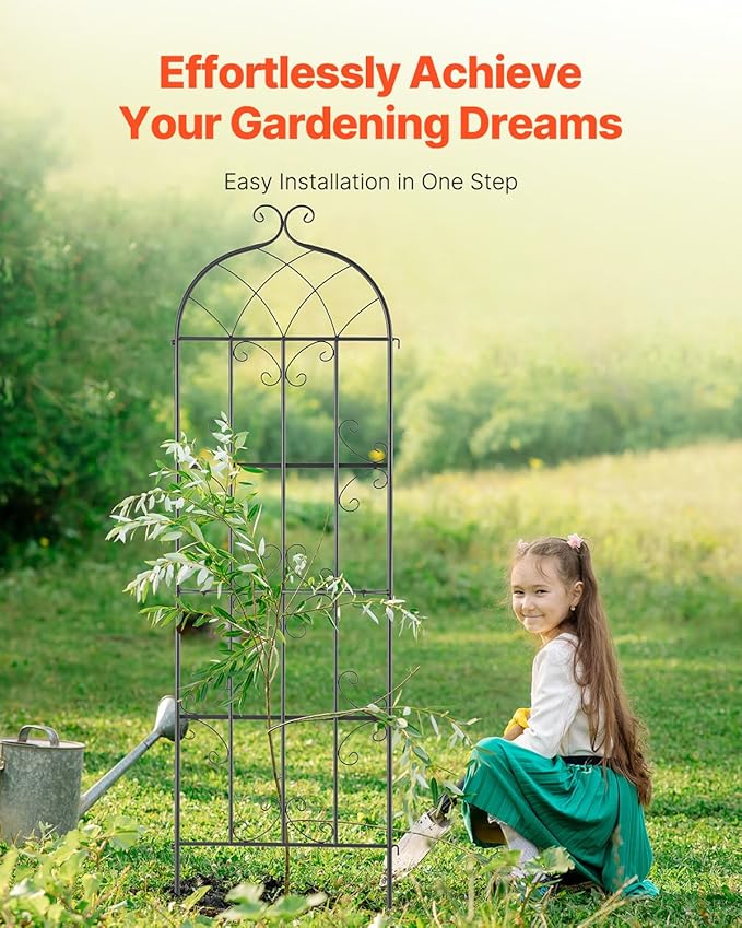 VEVOR Garden Trellis for Climbing Plants, 71 x 20 in, 6 Packs Rustproof Metal Garden Flower Trellis, Outdoor Climbing Rose Trellis Cucumbers Support, Decorative Clematis Trellis for Courtyards Lawns