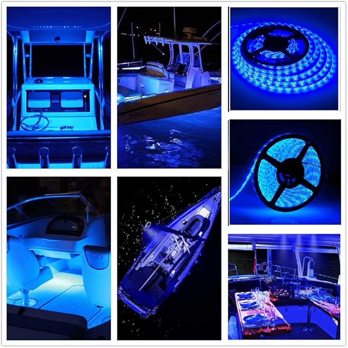 LED Boat Strip Lights, 32.8FT Marine Pontoon Led Lights, Waterproof Boat Interior Light, Under Gunnel Lights, Boat Deck Light, Night Fishing Lights, Good for Pontoon Bass Fishing Yacht Kayak (Blue)