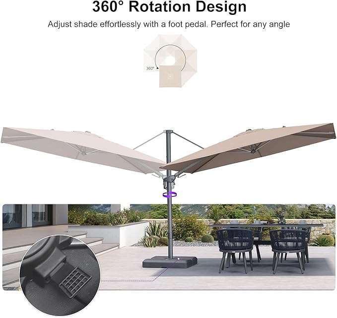 PURPLE LEAF 10' X 6.5' Left-right Tilting Outdoor Patio Umbrella Swivel Offset Cantilever Heavy Duty Rectangle Aluminum Umbrella with UV Resistant for Deck Pool Patio Backyard, Sand Dune