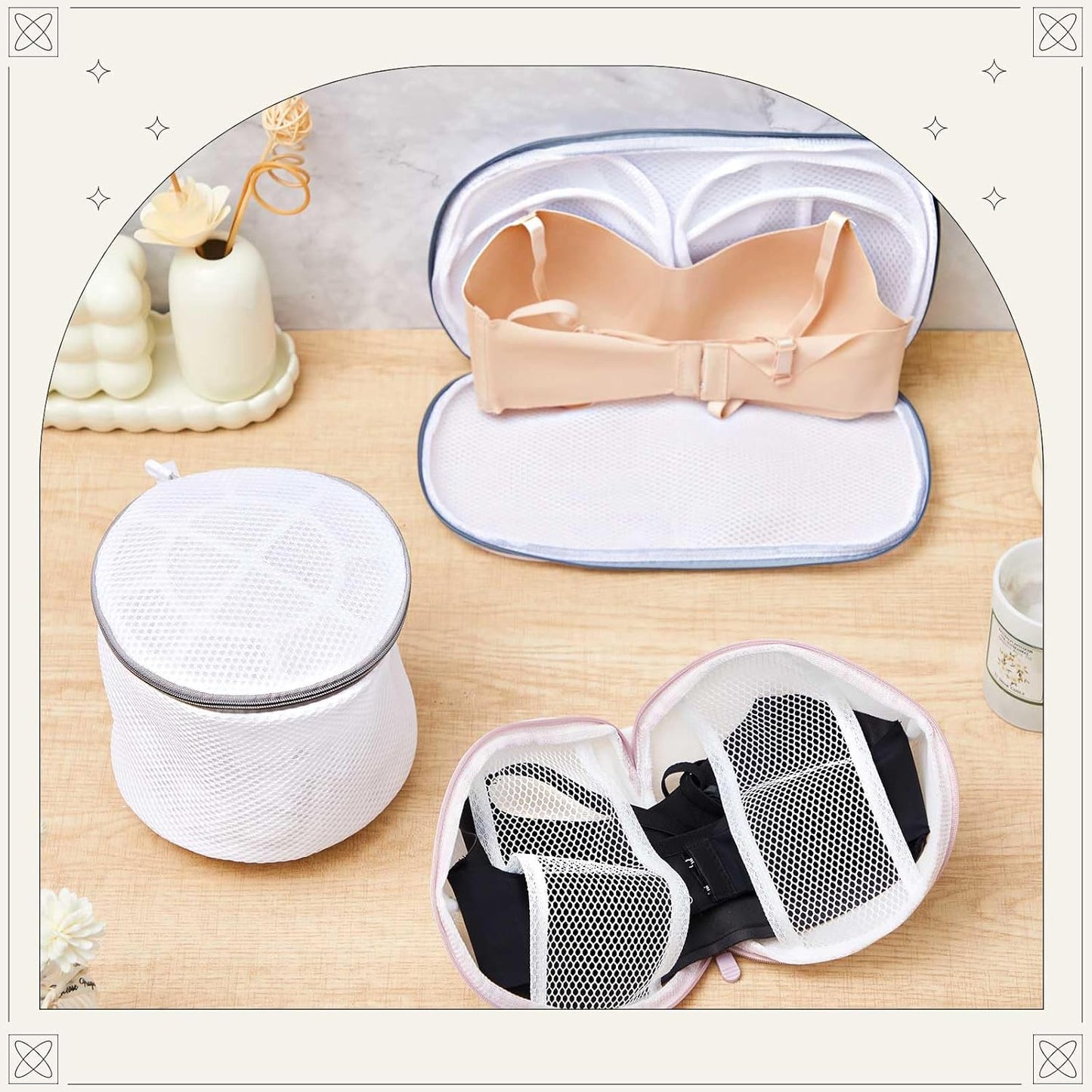 SATINIOR 6pcs Large Bra Lingerie Wash Bags for Laundry Delicates Bra Washer Protector with Zipper, Mesh Fabric, Fits All Cups Anti Deformation Cleaning and Drying Delicates for Washing Machine