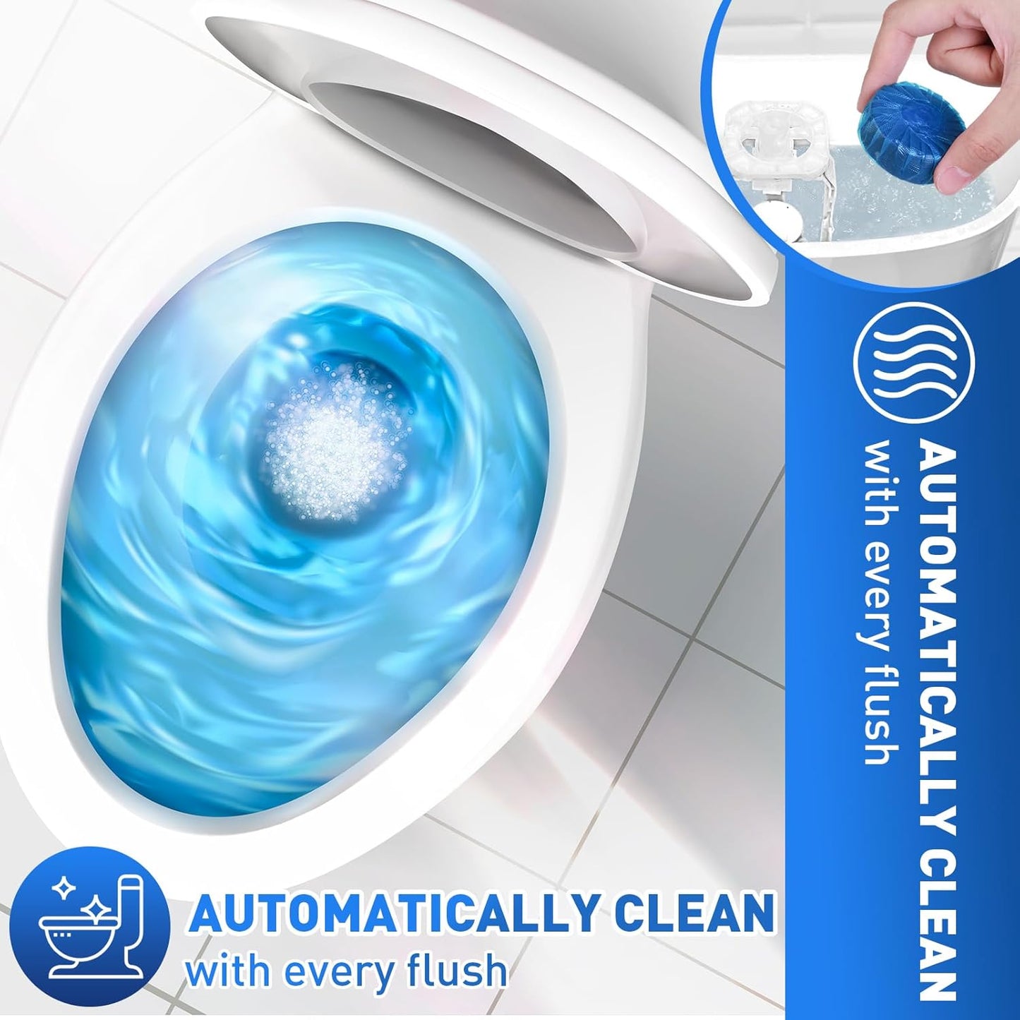Qualirey 100 Pack Automatic Toilet Cleaner Tablets Toilet Bowl Long Lasting Bathroom Tank Tablets (Blue)