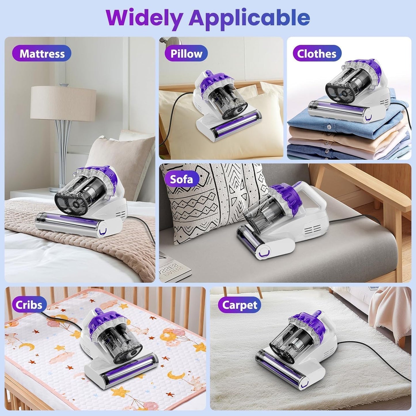 Mattress Vacuum Cleaner, 16Kpa Bed Vacuum Cleaner with 253.7nm UV-C Light, 145°F Heat, HEPA Filter & Ultrasonic, Versatile Handheld Vacuums for Bed, Sofa, Couch, Crib(Corded, 600W)