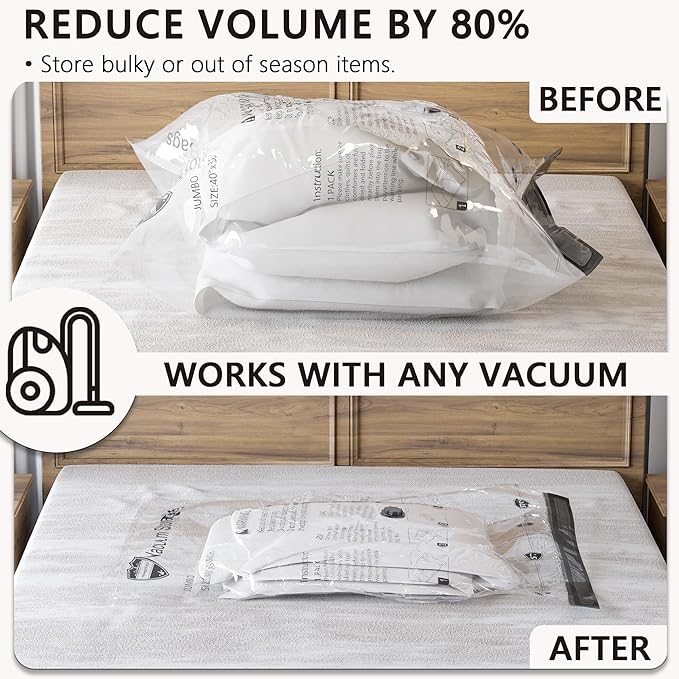 Vacuum Storage Bags 9 Combo, (3 Jumbo, 3 Large, 3 Medium) Space Saver Bags with Travel Hand Pump, Compression Airtight Sealer Bags for Clothes, Bedding, Pillows, Comforters, Blankets