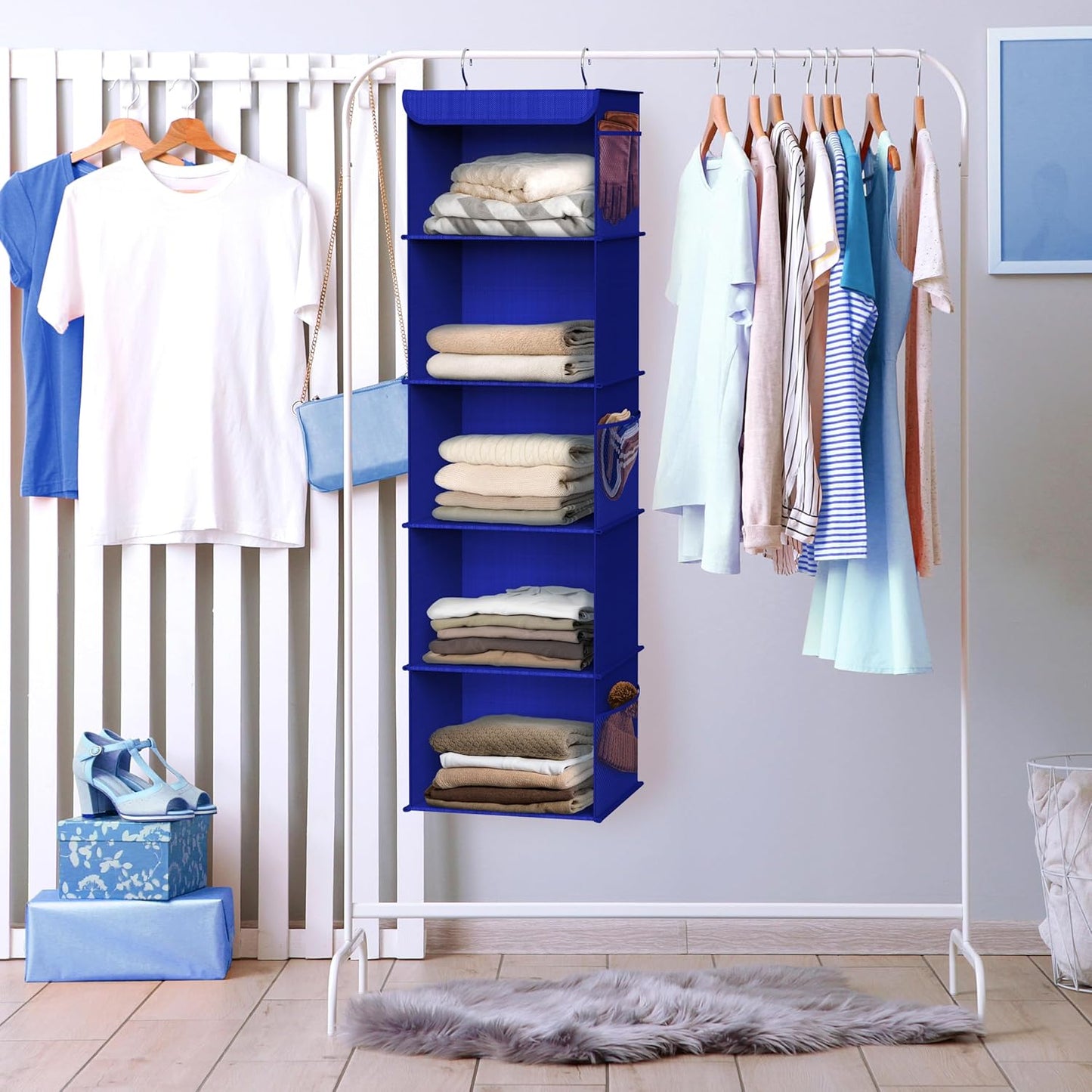 Simple Houseware 5 Shelf Hanging Closet Organizer, Dark Blue