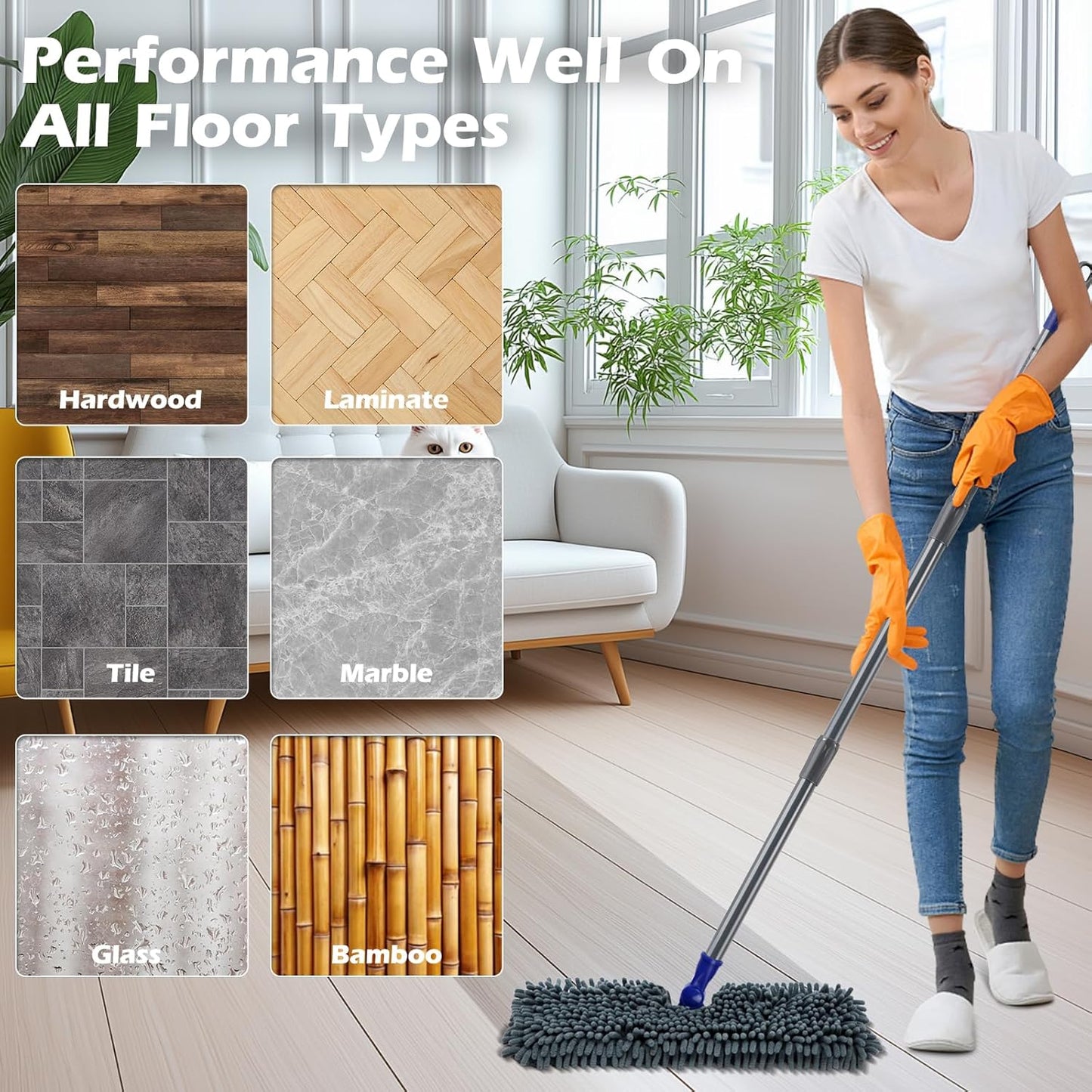 Microfiber Flip Mop,Masthome Flat Mop with Stainless Steel Handle,Mops for Floor Cleaning and 4 Reusable Washable Mops Pads,Wet & Dry Dust Mopping for Hardwood,Vinyl,Laminate,Tile Cleaning