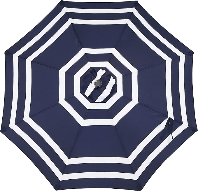 Sunnydaze Outdoor Patio Umbrella - Polyester Table Market Umbrella with Push-Button Tilt and Crank - 8 Sturdy Ribs - Navy Blue Stripe - 9ft