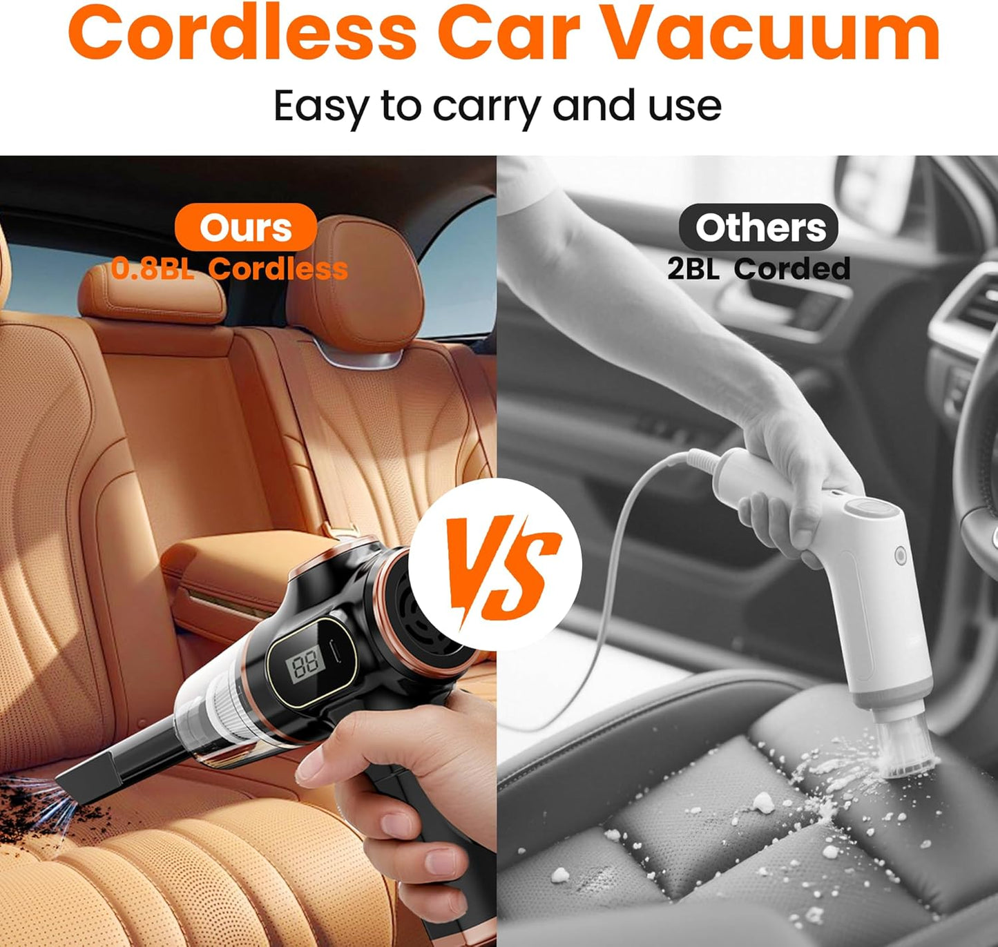 Portable Car Vacuum Cordless Mini Handheld Vacuums Cleaner High Power with LCD Display and Multi-Nozzles, Hand held Cleaners for Car, Home, Office, Sofa, Pet Hair,Keyboard (Black)