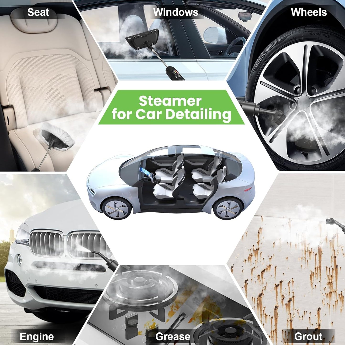 Handheld Steam Cleaner for Home, 2500W High Pressure Steam Cleaner for Car Detailing, 3 Steam Levels, 1600Ml Tank, High Heat Steamer for Bed Bugs, Couch, Furniture, Kitchen, Bathroom