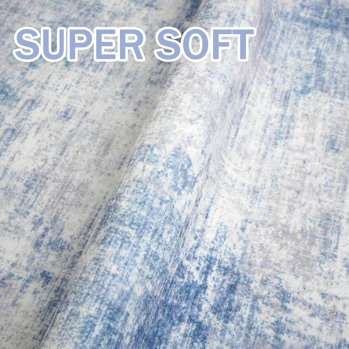 IOHOUZE Abstract Area Rugs 5x7 Ft Washable Rugs for Living Room, Non Slip Dining Room Rug, Printed Faux Wool Rugs for Bedroom, Floor Carpet for Office Nursery Playroom, Light Blue White