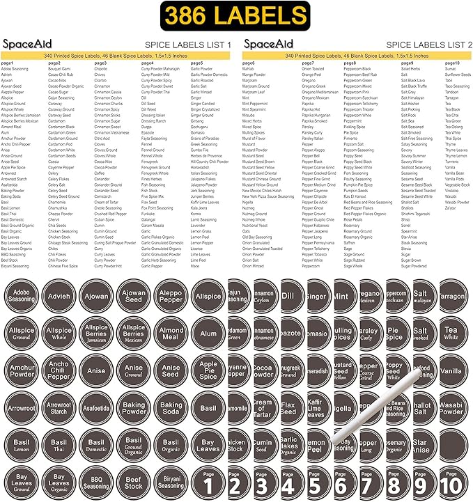 SpaceAid Spice Rack Organizer with 24 Spice Jars, 386 Spice Labels, Chalk Marker and Funnel Set for Cabinet, Countertop, Pantry, Cupboard or Door & Wall Mount -24 Jars, 11.8" W × 10.8" H, Black