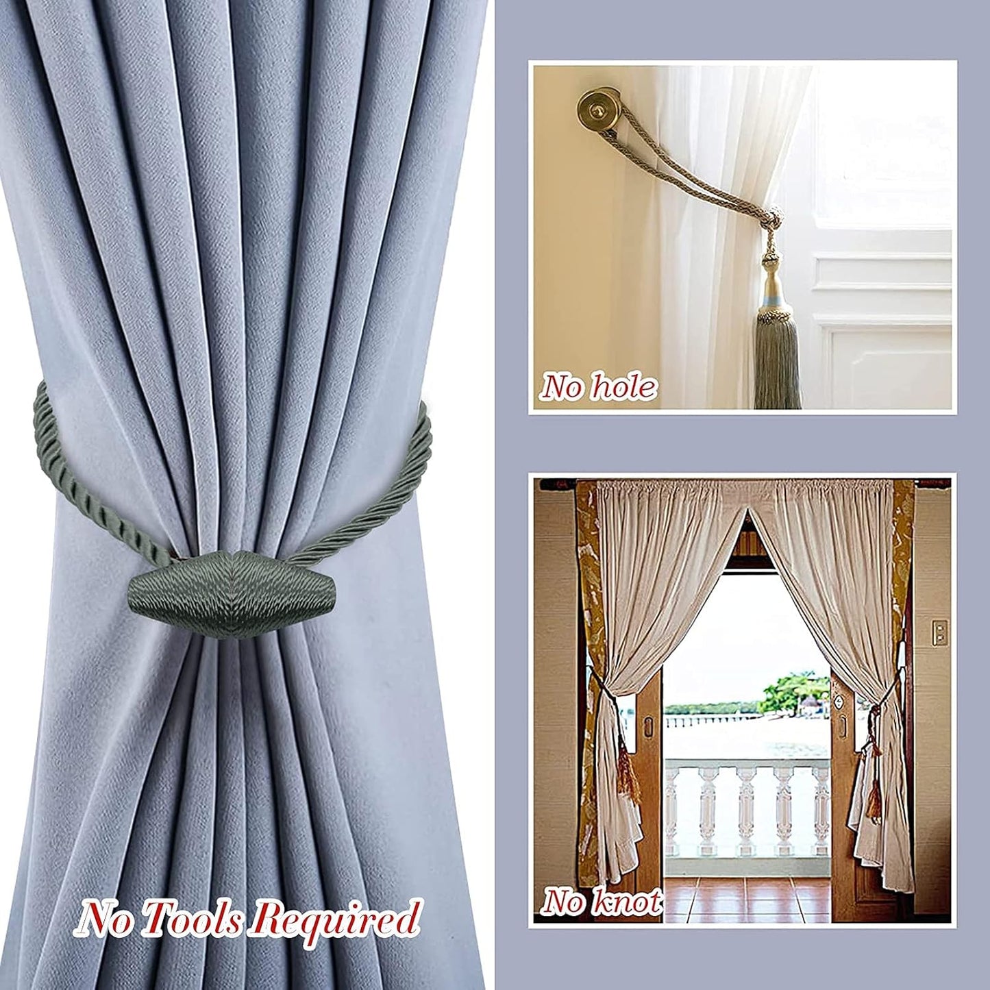 Hion Magnetic Curtain Tiebacks Gray Blue 2pcs, Curtain Tiebacks Buckles Holdbacks Holders Hooks Clip for Home Bedroom Office Decorative Curtain