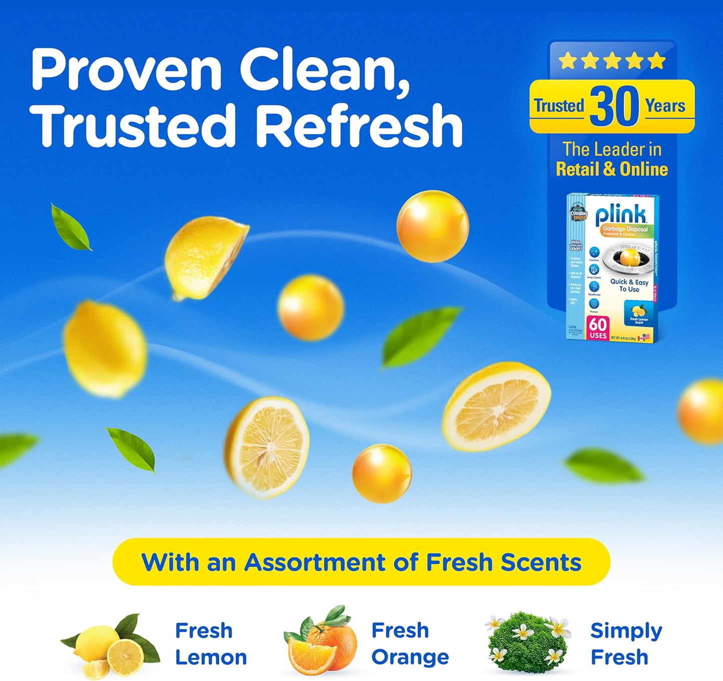 Compac Home Plink Garbage Disposal Cleaner and Deodorizer 60ct VALUE PACK - Lemon