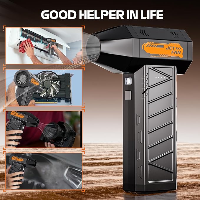 Compressed Air Duster - Cordless Mini Electric Air Duster with Led Light, 3 Adjustable Speeds & 5 Nozzles Storage Bag- Perfect for PC, Car, Outdoor & Home Cleaning (Black)