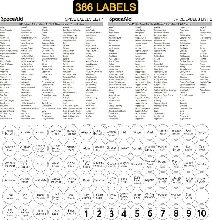SpaceAid Spice Rack Organizer with 21 Spice Jars, 386 Spice Labels, Chalk Marker and Funnel Set for Cabinet, Countertop, Pantry, Cupboard or Door & Wall Mount - 21 Jars, 13.4" W × 9" H, White