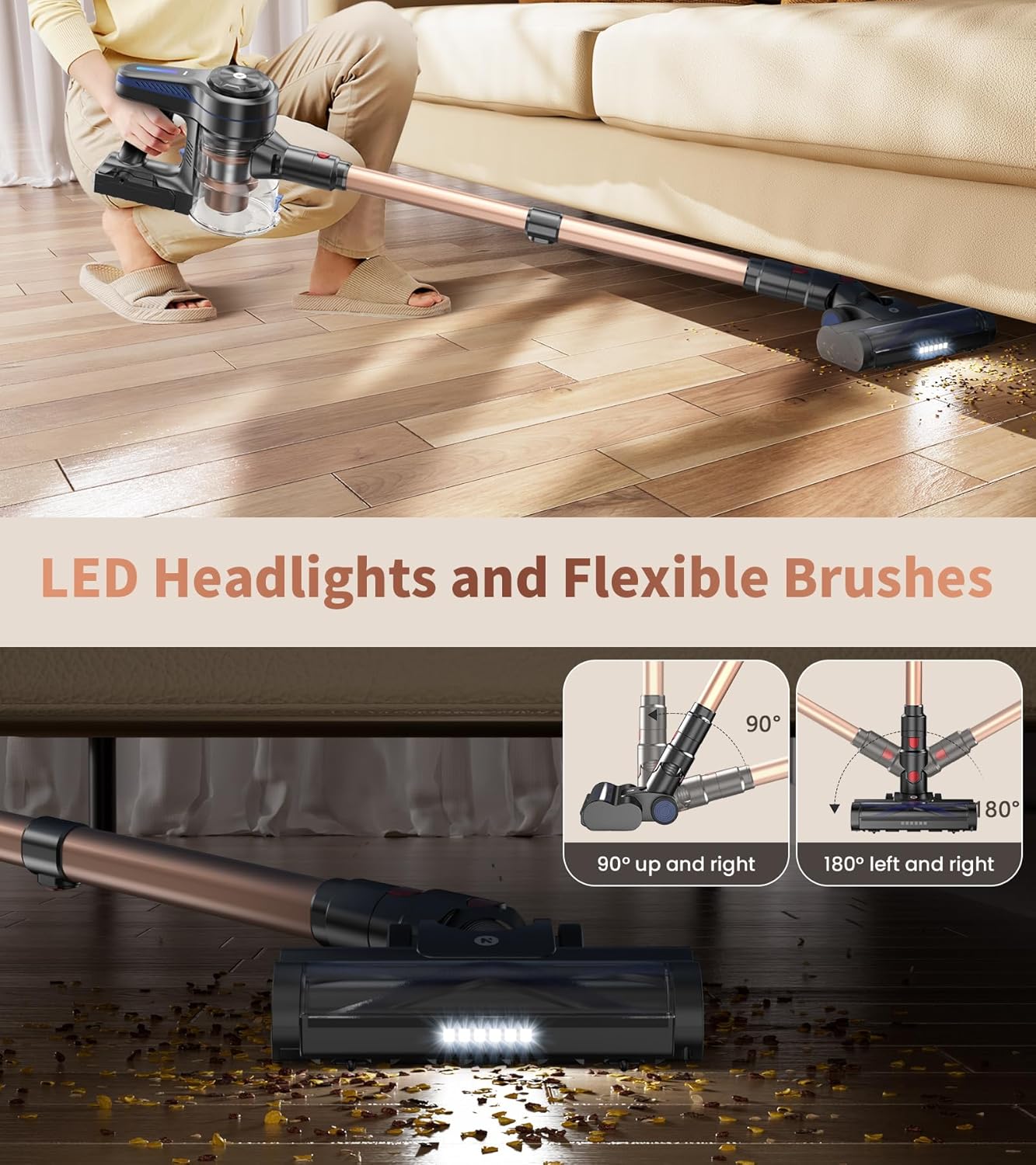 NADALY Cordless Vacuum Cleaner, Powerful Stick Vacuum with 45min Runtime, Anti-Tangle Vacuum Cleaners for Home, 1.5L Dust Cup, Rechargeable Wireless Vacuum for Hardwood Floor Carpet Pet Hair