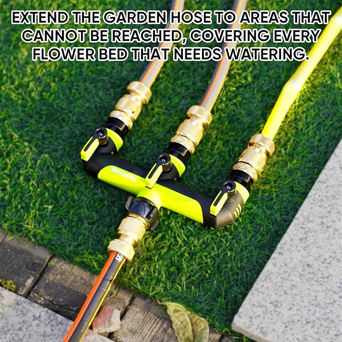 Garden Hose Splitter, 3/4-Inch Hose Manifold, Outdoor Faucet Adapter - Soft TPR Covering - Lightweight Non-Slip Sun-Resistant 3-Way Valve(green)