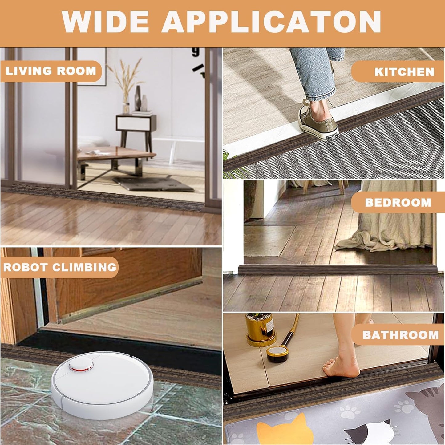 Vinyl Door Threshold Flooring Transition Strip Self Adhesive Carpet Edging Strip for Laminate Doorway Edge Threshold from 3/5" to 4/5" (Grayish Brown Wood Grain, 3.3 Ft)