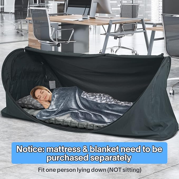 Eighteentek Bed Canopy Office Bed Tents Dream Tents Privacy Space Office Sleeping Tents Indoor One Person Lay Down NOT Sitting Pop Up Portable Frame Curtains Breathable Cottage Grey 79" Lx28 Wx28 H