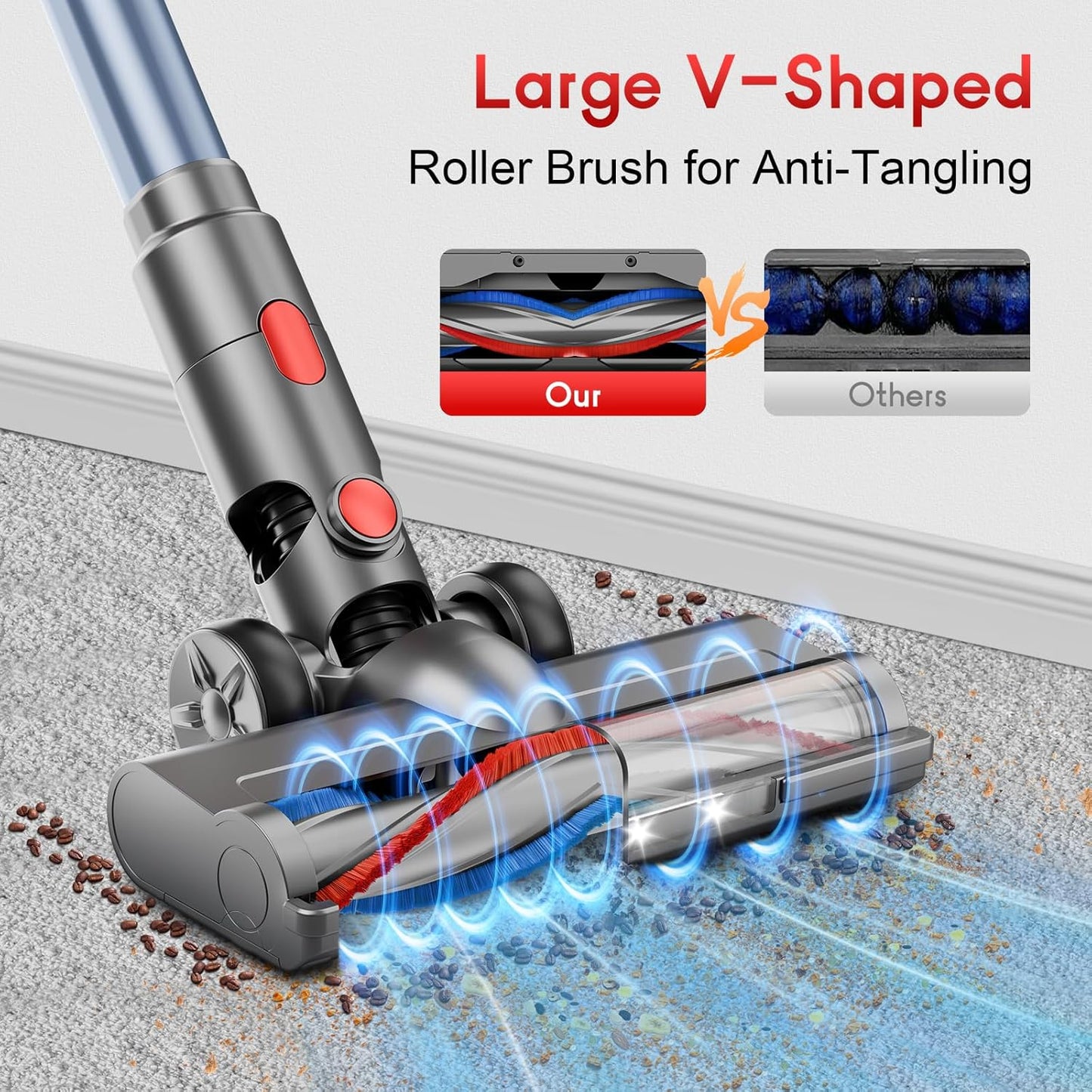 Cordless Stick Vacuum Cleaner - Rechargeable, 35Kpa Powerful Vacuums with Detachable Battery Display, Max 45Mins Runtime, 8 in 1 Handheld Vacuum for Hardfloor & Carpets Pet Hair